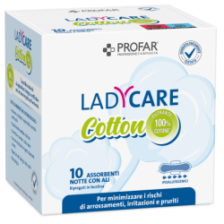 LADYCARE ASSORBENTI COTTON IPOALLERGENICI NOTTE CON ALI 10 PEZZI PROFAR