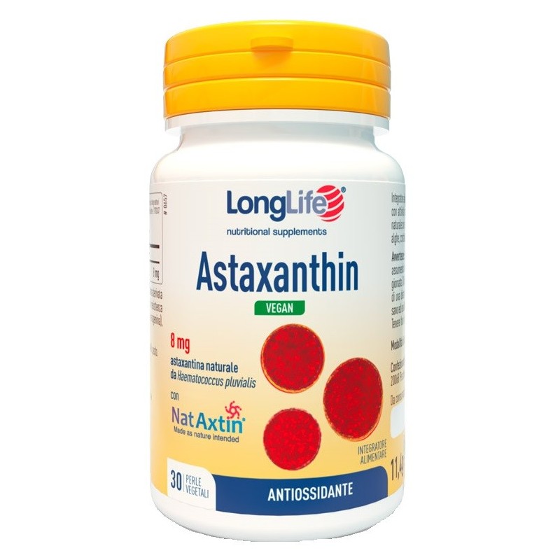 LONGLIFE ASTAXANTHIN VEGAN 8 MG 30 PERLE VEGETALI SENZA GLUTINE