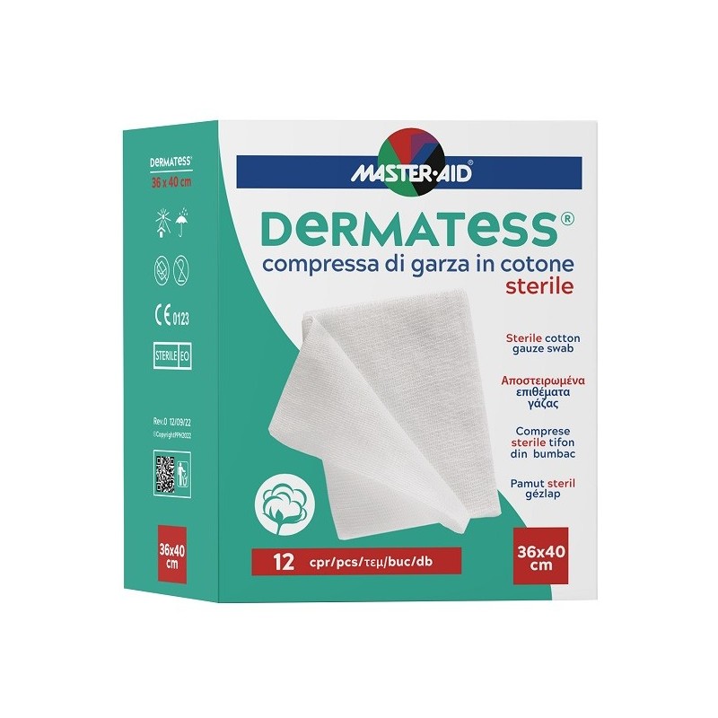 GARZA COMPRESSA MASTER-AID DERMATESS COTONE 36X40CM 12 PEZZI GARZA COMPRESSA MASTER-AID DERMATESS COTONE 36X40CM 12 PEZZI