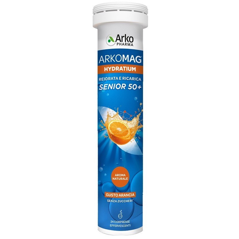 ARKOMAG HYDRATIUM REIDRATA E RICARICA ARANCIA SENIOR 24 COMPRESSE EFFERVESCENTI BASSO CONTENUTO DI ZUCCHERI CON EDULCORANTE