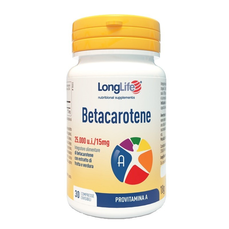 LONGLIFE BETACAROTENE 25000UI 30 COMPRESSE DIVISIBILI SENZA GLUTINE