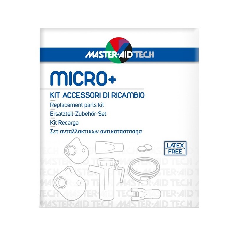 MASTER AID TECH MICRO+ KIT ACCESSORI DI RICAMBIO AMPOLLA + MASCHERA ADULTI + MASCHERA BAMBINI + 2 FILTRI ARIA + BOCCAGLIO + FORC