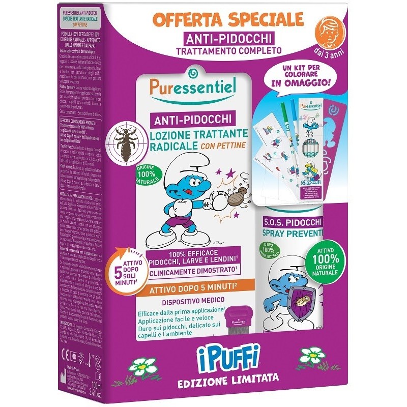 PURESSENTIEL COF PUFFI ANTIPIDOCCHI 1 LOZIONE PIDOCCHI 100 ML + 1 SPRAY PREVENIZIONE PIDOCCHI 75 ML