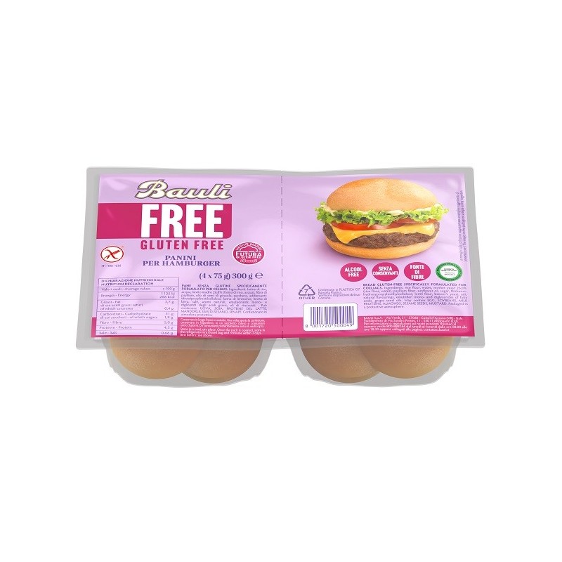 BAULI FREE PANINI HAMBURGER 4 PEZZI DA 75 G BAULI FREE PANINI HAMBURGER 4 PEZZI DA 75 G