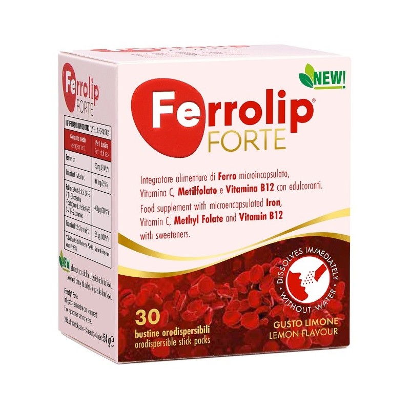 FERROLIP FORTE 30 BUSTINE ORODISPERSIBILI GUSTO LIMONE CON EDULCORANTI NEW