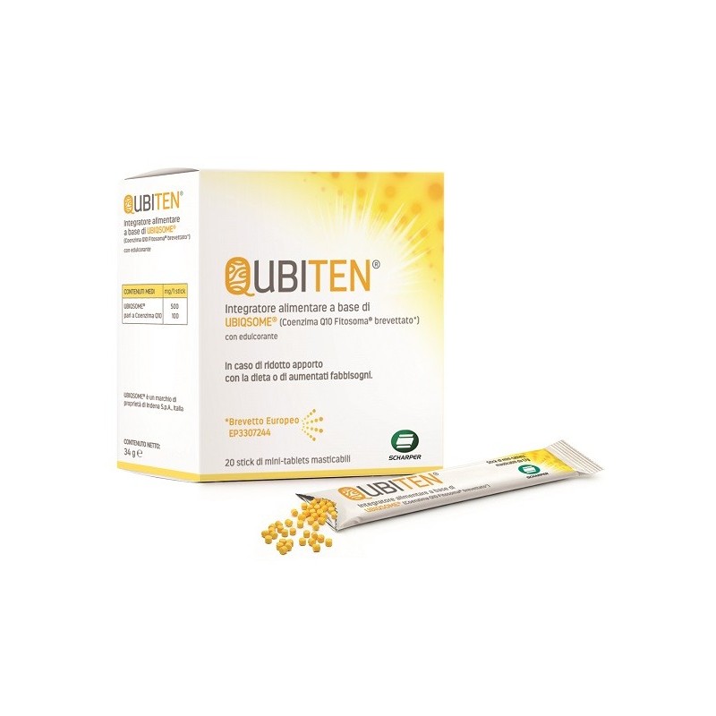 QUBITEN 20 STICK DI MINITABLET MASTICABILI A BASE DI UBIQSOME QUBITEN 20 STICK DI MINITABLET MASTICABILI A BASE DI UBIQSOME