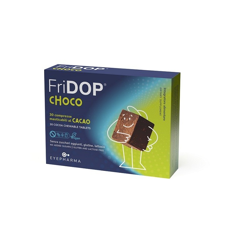 FRIDOP CHOCO 30 COMPRESSE MASTICABILI CACAO CON EDULCORANTI SENZA ZUCCHERI AGGIUNTI SENZA GLUTINE SENZA LATTOSIO FRIDOP CHOCO 30 COMPRESSE MASTICABILI CACAO CON EDULCORANTI SENZA ZUCCHERI AGGIUNTI SENZA GLUTINE SENZA LATTOSIO