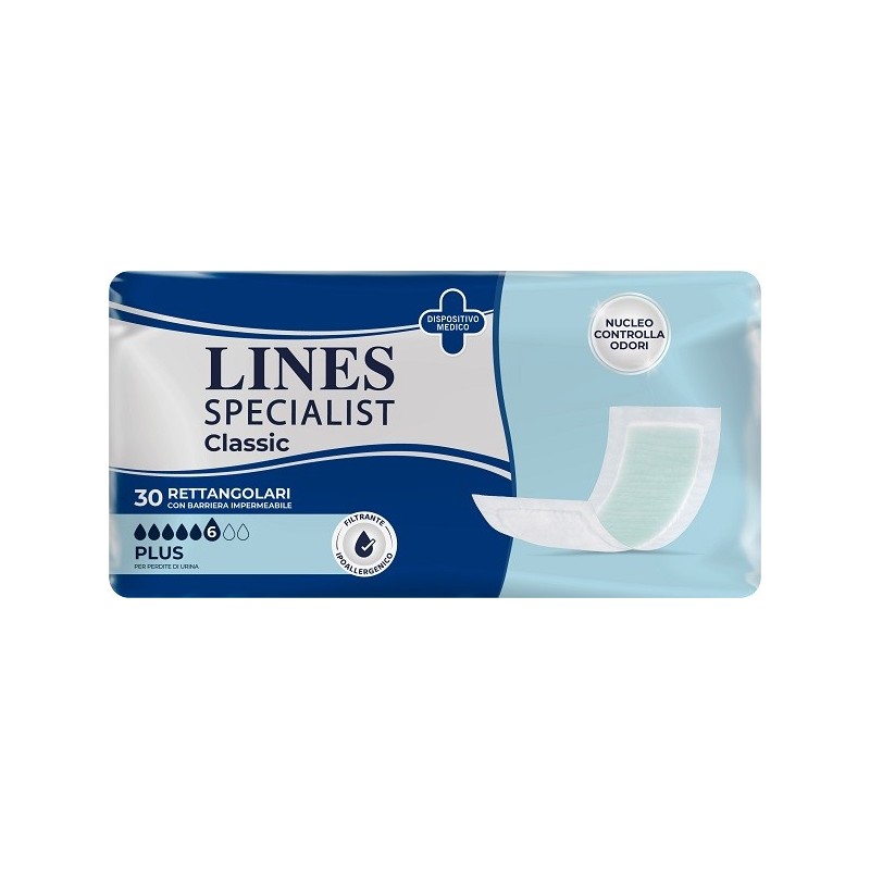 PANNOLONE LINES SPECIALIST CLASSIC RETTANGOLARE CON BARRIERA CONTROL 30 PEZZI