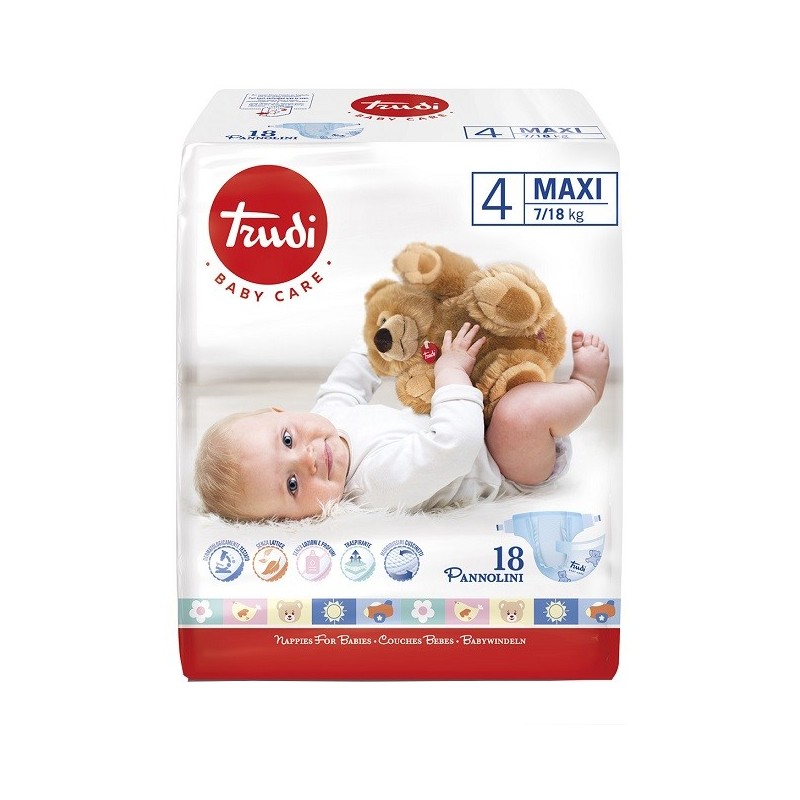 TRUDI BABY CARE PANNOLINO BAMBINI MAXI 7/18 KG 18 PEZZI TRUDI BABY CARE PANNOLINO BAMBINI MAXI 7/18 KG 18 PEZZI