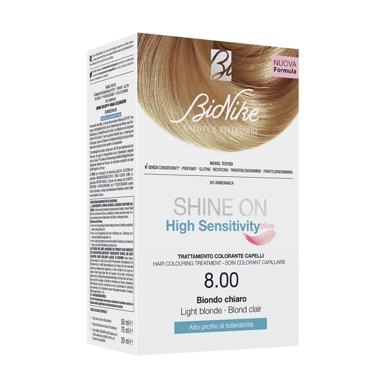 SHINE ON HIGH SENSITIVITY PLUS BIONDO CHIARO 8,00 RIVELATORE IN CREMA 75 ML + CREMA COLORANTE 50 ML