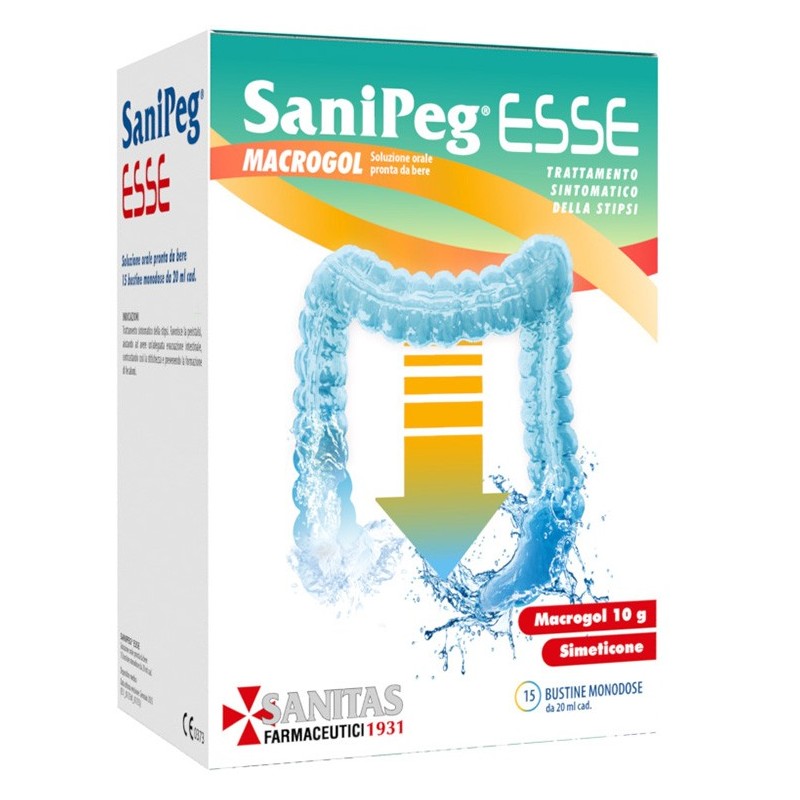 SANIPEG ESSE MACROGOL SOLUZIONE ORALE PRONTO DA BERE 15 BUSTINE MONODOSE DA 20 ML