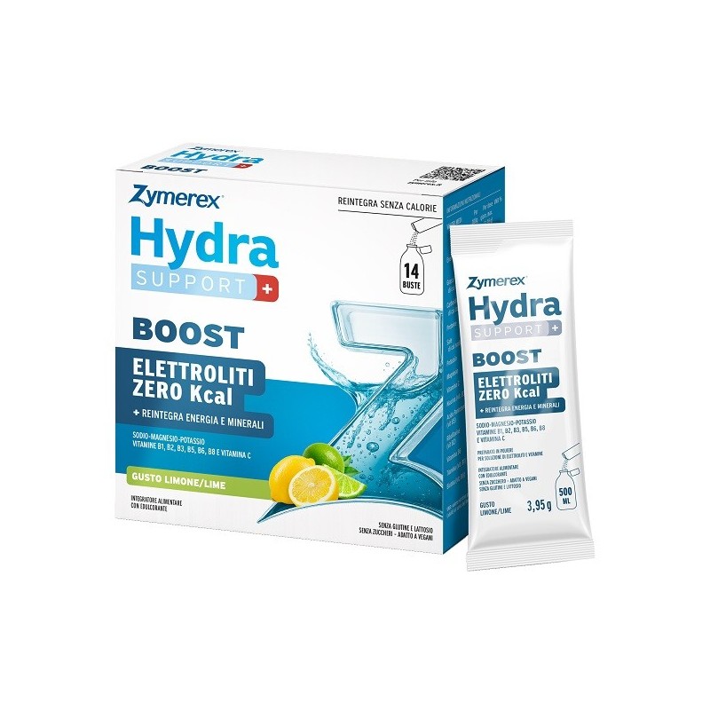 ZYMEREX HYDRASUPPORT+ BOOST 14 BUSTE DA 3,95 G GUSTO LIMONE/LIME CON EDULCORANTI SENZA ZUCCHERI SENZA GLUTINE SENZA LATTOSIO
