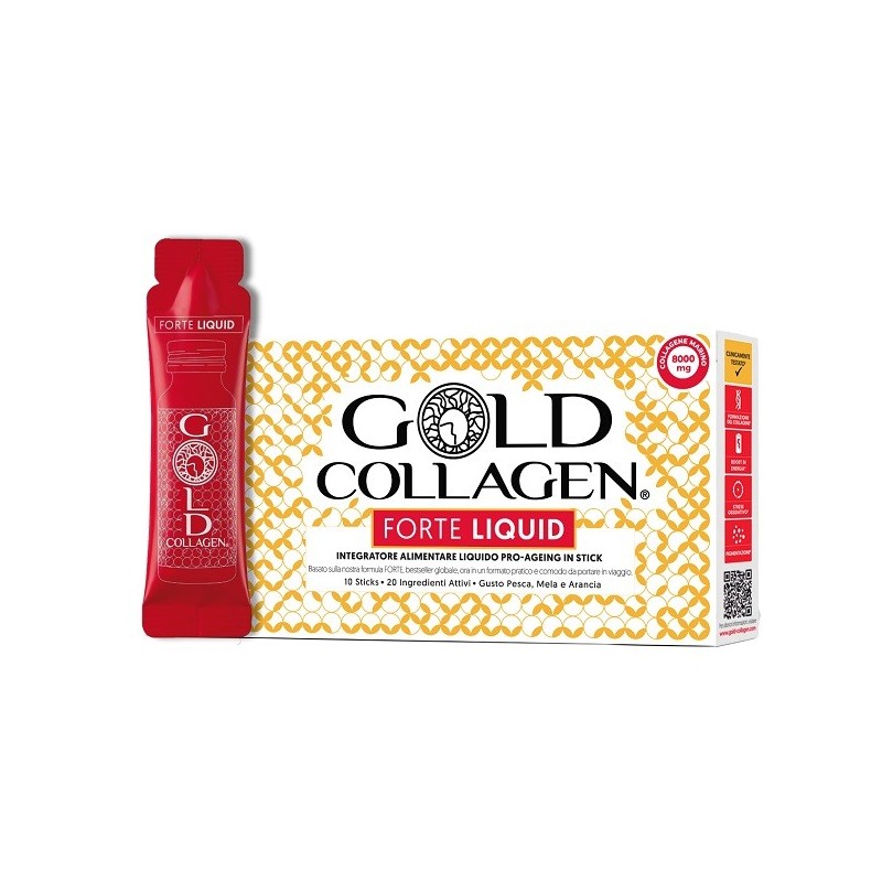 GOLD COLLAGEN FORTE LIQUID 10 STICKS DA 25 ML GUSTO PESCA MELA E ARANCIA CON EDULCORANTE
