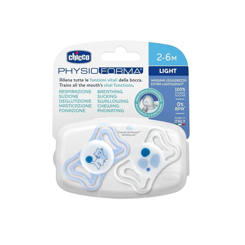 CHICCO SUCCHIETTO LIGHT BLU SILICONE 2-6M 2 PEZZI