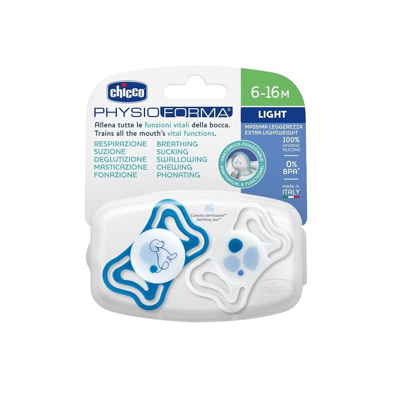 CHICCO SUCCHIETTO LIGHT BLU SILICONE 6-16M 2 PEZZI