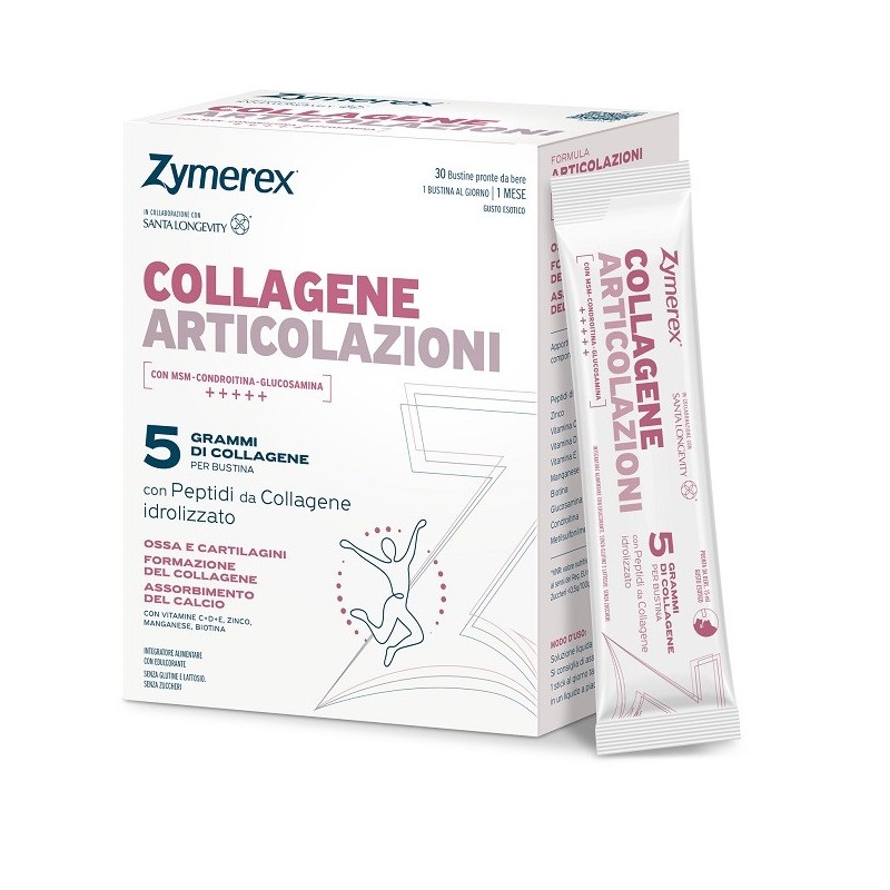 ZYMEREX COLLAGENE ARTICOLAZIONI 30 BUSTINE DA 15 ML CON EDULCORANTE SENZA GLUTINE SENZA LATTOSIO