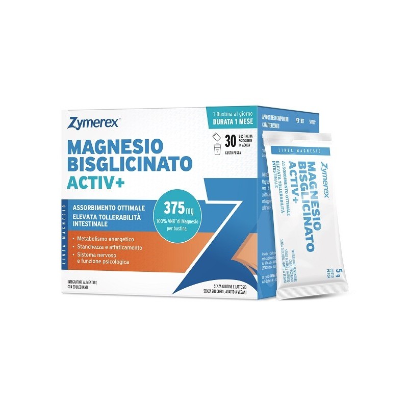 ZYMEREX MAGNESIO BISGLICINATO 30 BUSTINE SENZA GLUTINE SENZA LATTOSIO CON EDULCORANTE