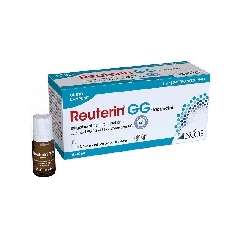 REUTERIN GG FLACONCINI 12 FLACONCINI CON TAPPO DOSATORE DA 10 ML GUSTO LAMPONE SENZA GLUTINE SENZA LATTOSIO