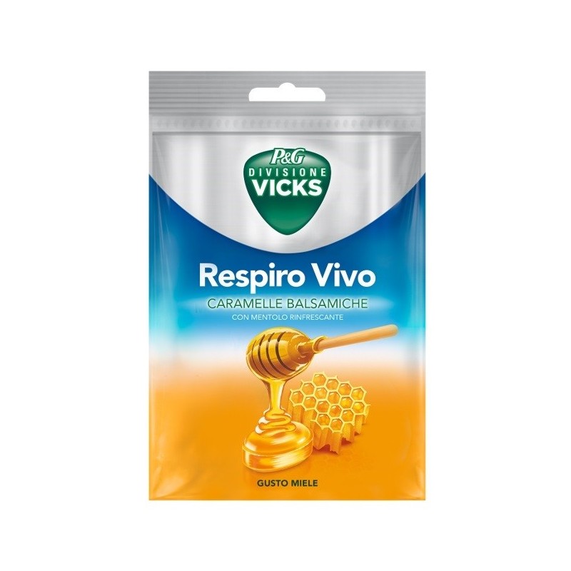 VICKS RESPIRO VIVO CARAMELLE BALSAMICHE MIELE 72 G CON EDULCORANTI VICKS RESPIRO VIVO CARAMELLE BALSAMICHE MIELE 72 G CON EDULCORANTI
