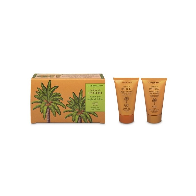 NETTARE DI DATTERO BEAUTY BOX FOGLIE DI PALMA 1 BAGNOSCHIUMA 78 G + 1 CREMA FLUIDA CORPO 75 G EDIZIONE LIMITATA