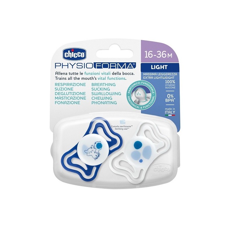 CHICCO SUCCHIETTO LIGHT BLU SILICONE 16-36M 2 PEZZI CHICCO SUCCHIETTO LIGHT BLU SILICONE 16-36M 2 PEZZI