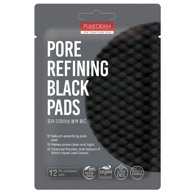 PUREDERM FOR YOUR PURE SKIN PORE REFINING DISCHETTI PURIFICANTI AL CARBONE PER LA PULIZIA DEI PORI 12 PEZZI