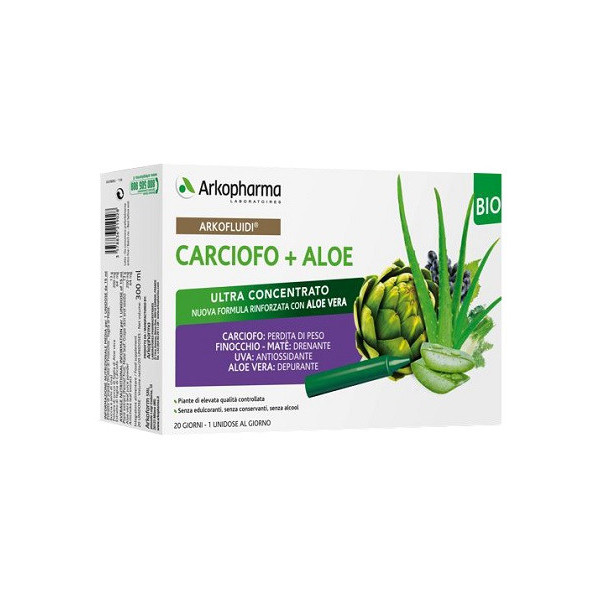 ARKOFLUIDI CARCIOFO+ALOE VERA 20 FLACONCINI 200 G