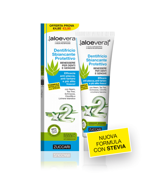 ALOEVERA2 DENTIFRICIO SBIANCANTE PROTETTIVO CON STEVIA 100 ML - FARMACIA33