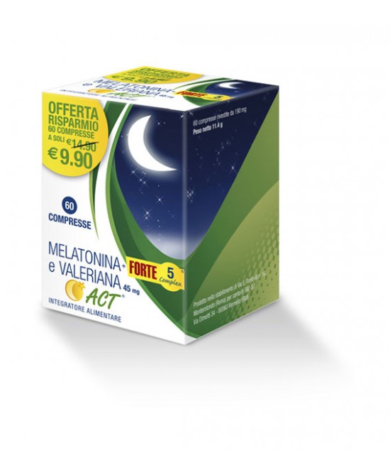 MELATONINA+FORTE 5 COMPLEX E VALERIANA ACT 60 COMPRESSE - FARMACIA33