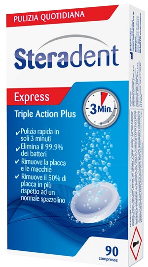 STERADENT TRIPLE ACTION PLUS 90 COMPRESSE PULENTI - FARMACIA33