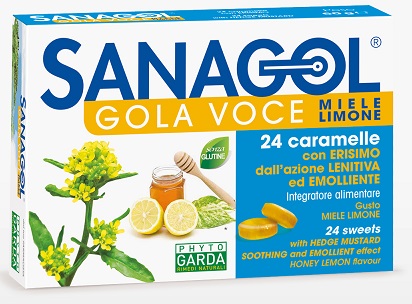 SANAGOL GOLA VOCE MIELE LIMONE 24 CARAMELLE - FARMACIA33