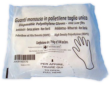 GUANTO MONOUSO IN PVC MISURA UNICA 100 PEZZI - FARMACIA33