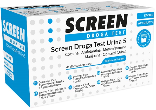 DROGA TEST CHE RILEVA 5 DROGHE TRAMITE URINA RISULTATO PER OGNI DROGA ANALIZZATA SCREEN DROGA TEST URINA 5 - FARMACIA33