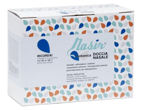 NASIR LAVAGGIO NASALE SOLUZIONE FISIOLOGICA ISOTONICA STERILE SCATOLA CON 4 SACCHE 500ML 4 BLISTER 1 VENTOSA - FARMACIA33