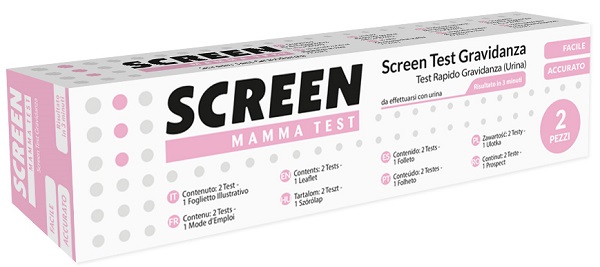TEST PRECOCE CHE RILEVA L'ORMONE HCG NELL'URINA INDIVIDUANDO LO STATO DI GRAVIDANZA 2 PEZZI SCREEN MAMMA TEST GRAVIDANZA - FARMACIA33