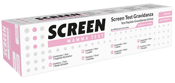 TEST PRECOCE CHE RILEVA L'ORMONE HCG NELL'URINA INDIVIDUANDO LO STATO DI GRAVIDANZA 1 PEZZO SCREEN MAMMA TEST GRAVIDANZA - FARMACIA33