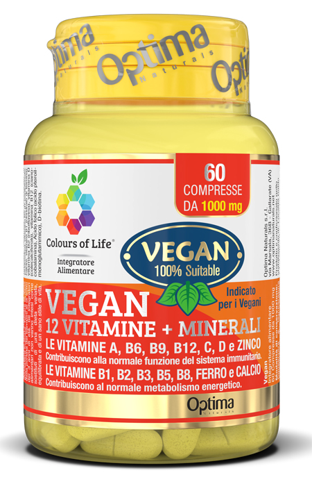 COLOURS OF LIFE VEGAN 12 VITAMINE + 3 MINERALI 60 COMPRESSE - FARMACIA33