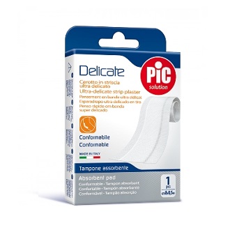 CEROTTO PIC DELICATE STRISCIA BIANCA CON TAMPONE ANTIBATTERICO CM 8X0,5 M - FARMACIA33