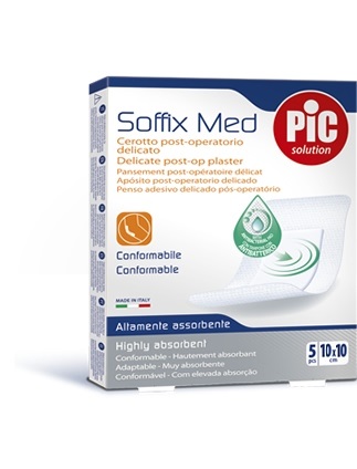 CEROTTO PIC SOFFIX MED IN TNT CON TAMPONE CENTRALE ASSORBENTE STERILE MONOUSO 10X10 CM ANTIBATTERICO 5 PEZZI - FARMACIA33