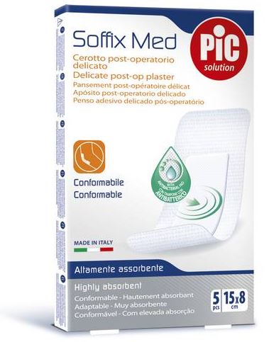 CEROTTO PIC SOFFIX MED IN TNT CON TAMPONE CENTRALE ASSORBENTE STERILE MONOUSO 15X8 CM ANTIBATTERICO 5 PEZZI - FARMACIA33
