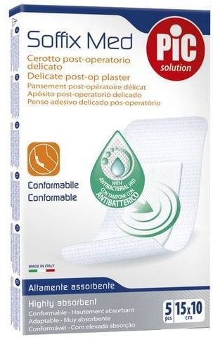 CEROTTO PIC SOFFIX MED IN TNT CON TAMPONE CENTRALE ASSORBENTE STERILE MONOUSO 10X15 CM ANTIBATTERICO 5 PEZZI - FARMACIA33