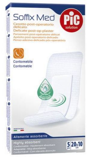 CEROTTO PIC SOFFIX MED IN TNT CON TAMPONE CENTRALE ASSORBENTE STERILE MONOUSO 10X20 CM ANTIBATTERICO 5 PEZZI - FARMACIA33
