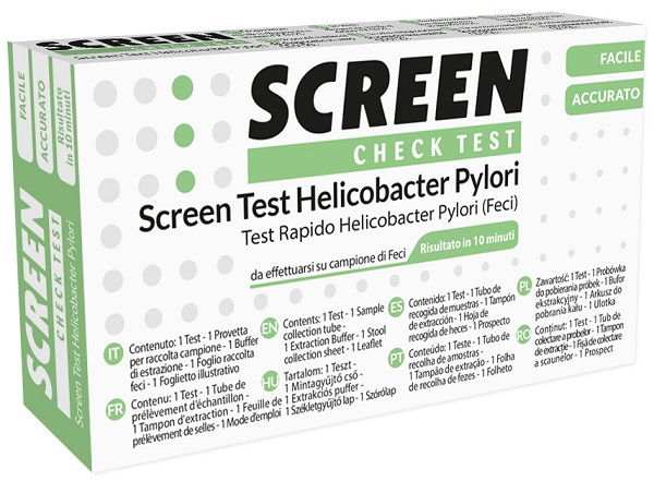 TEST RAPIDO PER L'INDIVIDUAZIONE DEGLI ANTIGENI HELICOBACTER PYLORI NELLE FECI UMANE SCREEN CHECK TEST HELICOBACTER/PYLORI - FARMACIA33