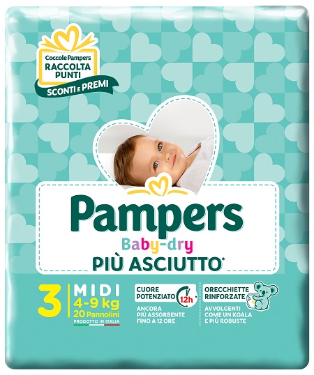 PAMPERS BABY DRY DOWNCOUNT MIDI 20 PEZZI - FARMACIA33