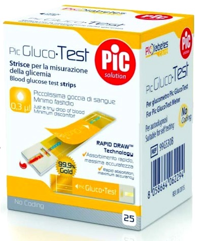 STRISCE MISURAZIONE GLICEMIA PIC GLUCOTEST 25 PEZZI - FARMACIA33
