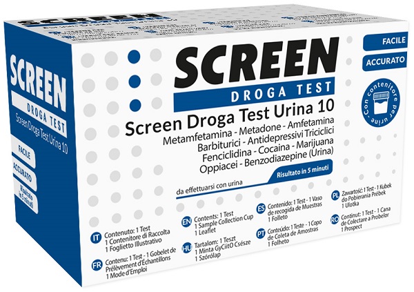 DROGA TEST CHE RILEVA 10 DROGHE TRAMITE URINA RISULTATO PER OGNI DROGA ANALIZZATA SCREEN DROGA TEST URINA 10 - FARMACIA33