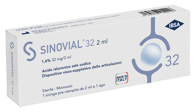 SIRINGA INTRA-ARTICOLARE SINOVIAL 32 ACIDO IALURONICO SALE SODICO 1,6% 32MG/2ML 2ML + AGO 21 GAUGE - FARMACIA33