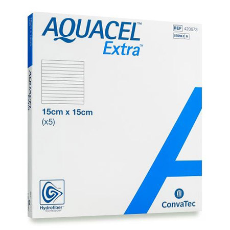 MEDICAZIONE IN HYDROFIBER STERILE COSTITUITA FIBRE IDROCOLLOIDI DI CARBOSSIMETILCELLULOSA SODICA PURA AQUACEL EXTRA 15X15 5 PEZZI - FARMACIA33