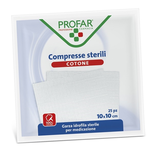 GARZA IN COTONE PROFAR COMPRESSA 10 X 10 CM 25 PEZZI - FARMACIA33