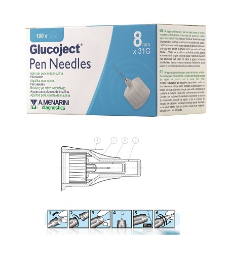AGO PER PENNA DA INSULINA GLUCOJECT LUNGHEZZA 8 MM GAUGE 31 100 PEZZI - FARMACIA33